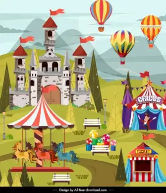fair playground painting colorful recreational elements sketch