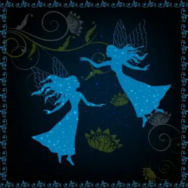 fairy background blue silhouette design women flowers decor