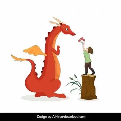 fairy tale design elements boy dragon cartoon characters