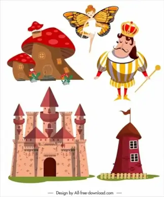 fairy tale design elements castle king legendary sketch