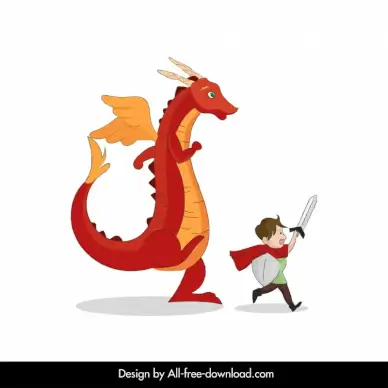 fairy tale design elements playful dragon kid cartoon 