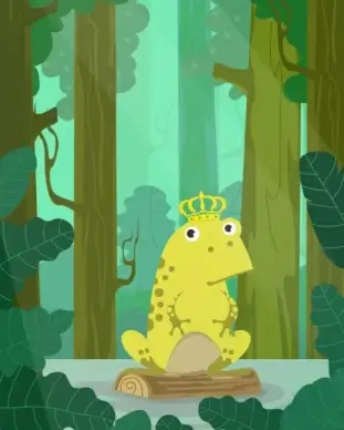 fairy tale drawing yellow frog crown icons
