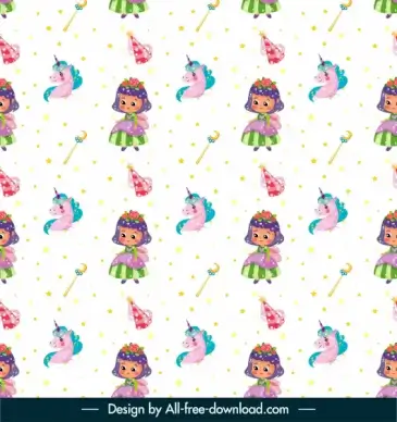 fairy tale pattern angel unicorn sketch repeating design