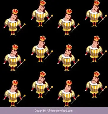 fairy tale pattern king icon dark repeating sketch