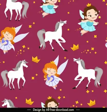 fairy tale pattern template repeating angels horses sketch