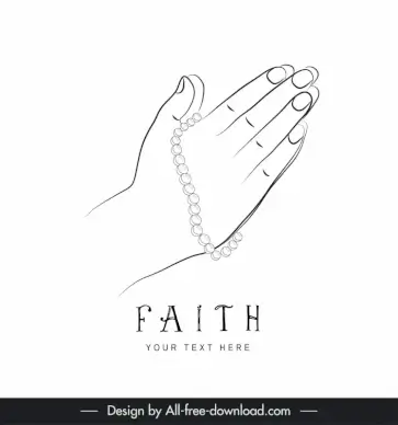 faith praying hands icon black white handdrawn outline