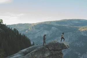 fall fog forest hiker hiking hill landscape mist