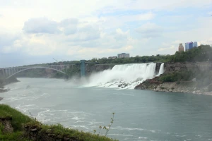falls and rainbow bridge in niagara falls ontario canada