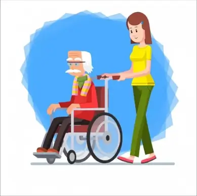 family affection drawing illustration with girl and grandfather