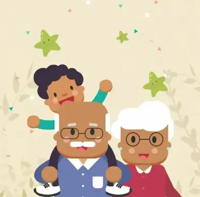 family background grandparents grandchild icons cartoon characters