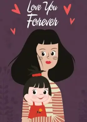 family background mother daughter icons cartoon characters