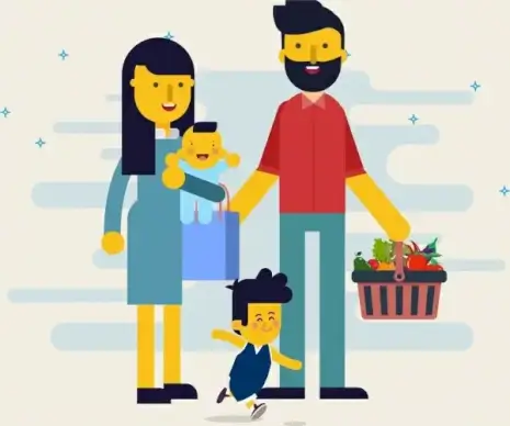 family background parents children icons cartoon characters