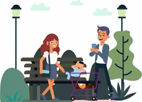 family background parents kid icons cartoon design