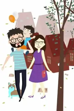 family drawing cute colored cartoon design