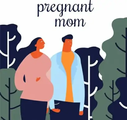 family drawing husband pregnant wife icons cartoon design