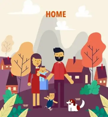 family drawing parents children home icons cartoon decor