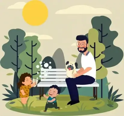 family drawing playful kids father park icons