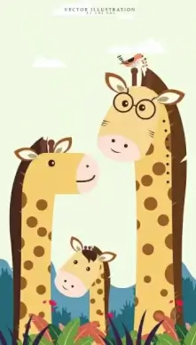 family drawing stylized giraffe icons cute colored cartoon