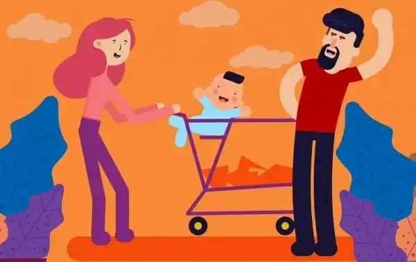 family painting parents kid icons colored cartoon design