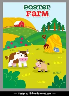 faming poster template colorful flat cartoon sketch