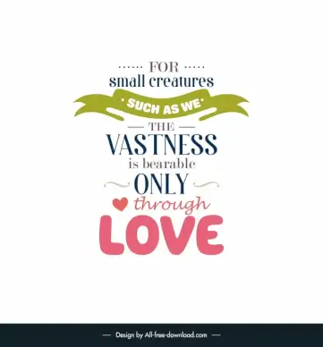 famous love quotes poster template symmetric classical texts ribbon heart curves decor 