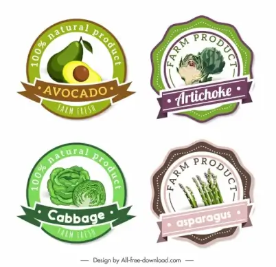 farm food labels artichoke avocado cabbage asparagus sketch
