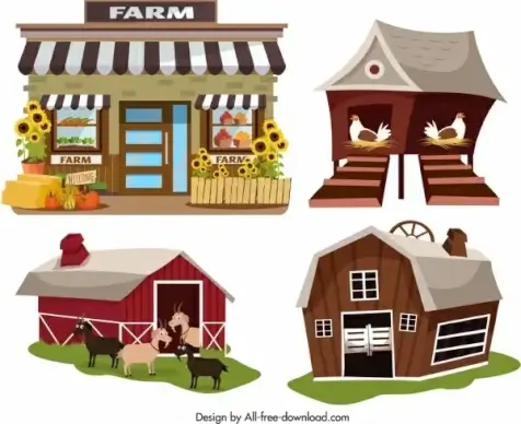 farm house icons store warehouse coop sty symbols