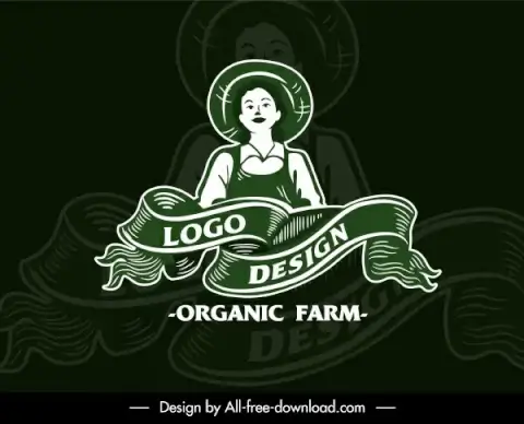 farm logo template handdrawn sketch farmer ribbon decor