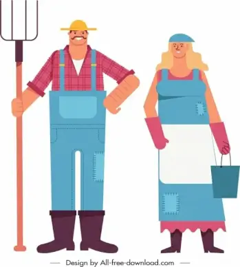 farmers icons colored cartoon characters sketch