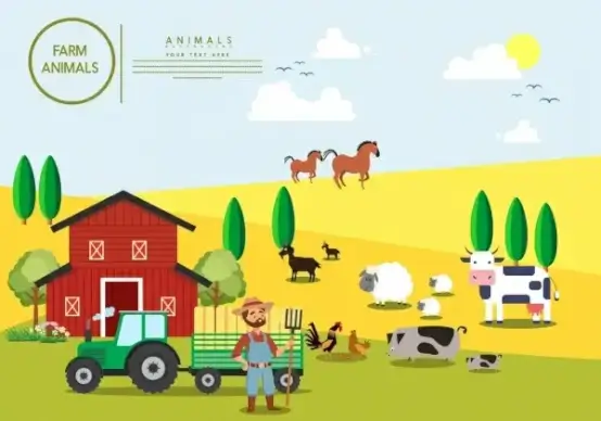 farming background colored cartoon design cattle icons