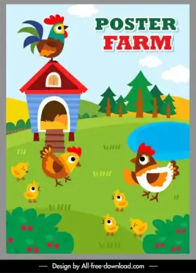 farming poster template chicken species sketch colorful cartoon
