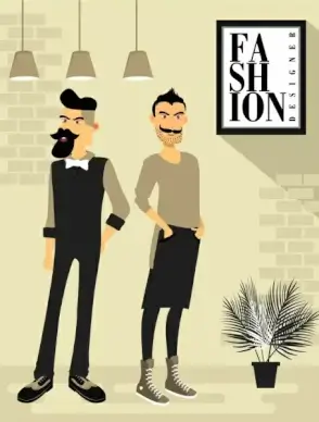 fashion background posing men icons cartoon characters