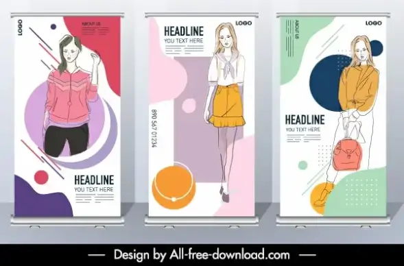 fashion banner handdrawn female model sketch standee design