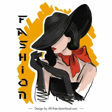 fashion banner template glamour lady sketch handdrawn design