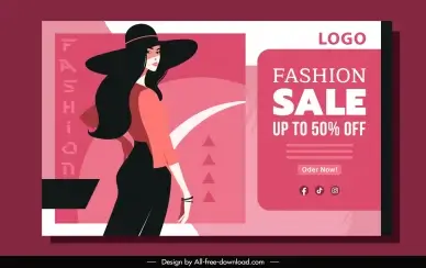 fashion banner template posing lady cartoon