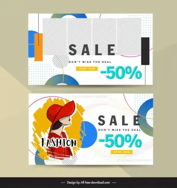 fashion discount banner template lady cartoon geometric design