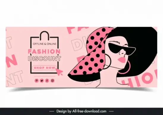 fashion discount banner template woman face sketch