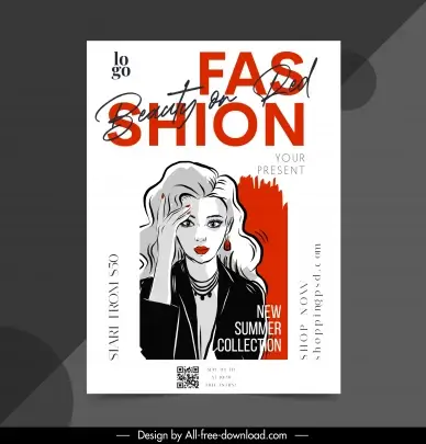 fashion flyer design template classic handdrawn lady