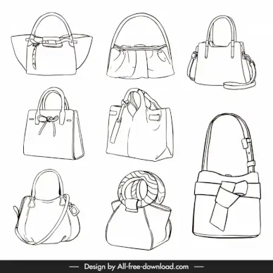 fashion handbag templates black white outline