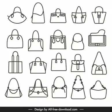 fashion handbag templates collection flat handdrawn outline