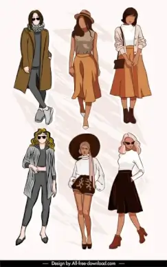 fashion models icons handdrawn cartoon sketch
