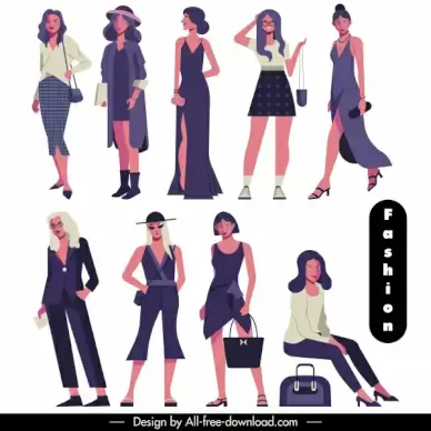 fashion models icons modern elegant design cartoon characters
