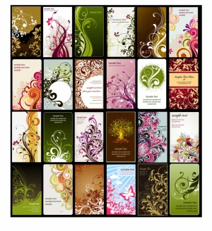 card background templates collection colorful floral curves sketch