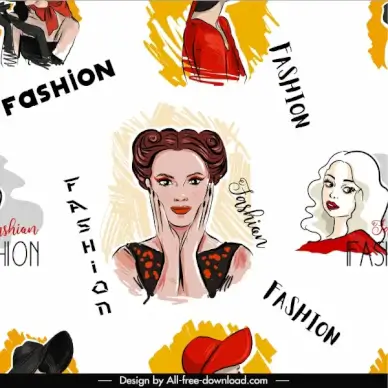 fashion pattern template handdrawn ladies portrait sketch