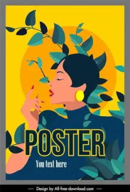 fashion poster woman leaves sketch cartoon design