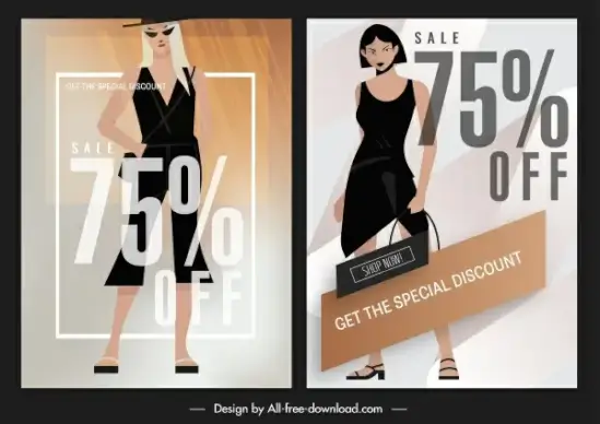 fashion sale banners female model sketch bright modern