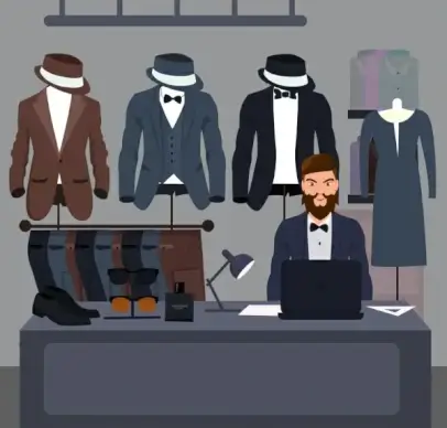 fashion shop drawing man clothes icons cartoon design