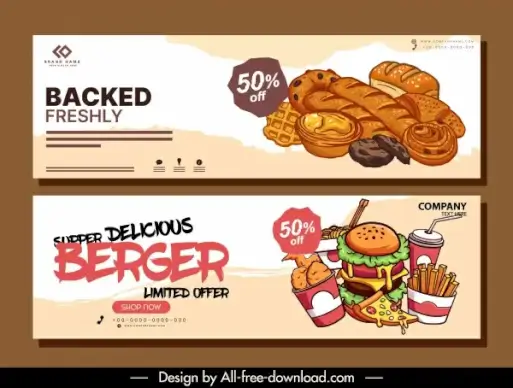 fast food advertising banners colorful classical handdrawn decor