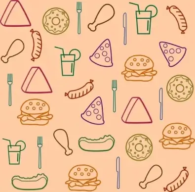 fast food background various symbols sketch repeating design