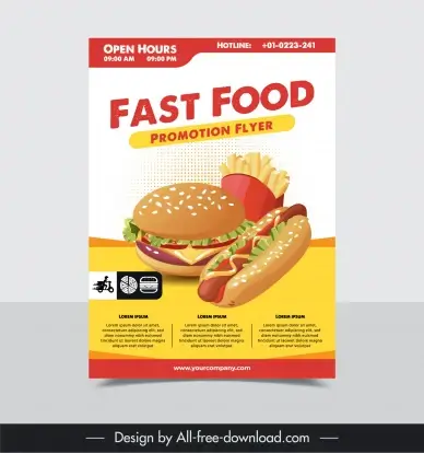 fast food flyer template bright hamburger hotdog decor
